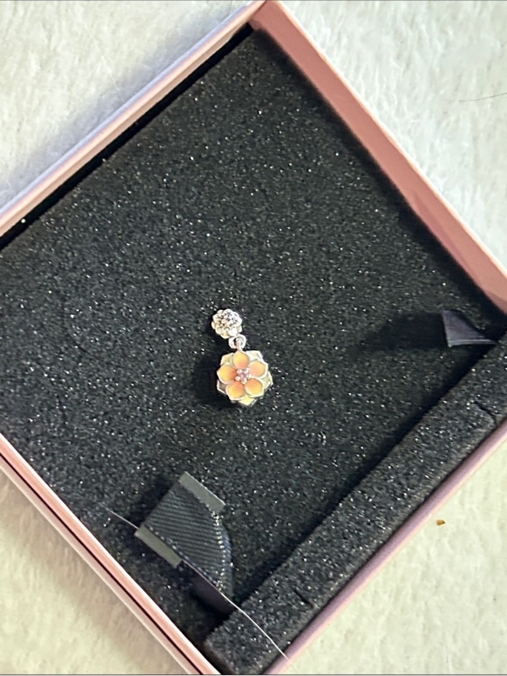Pandora Pink and Yellow Enamel Flower Drop Earring Charm